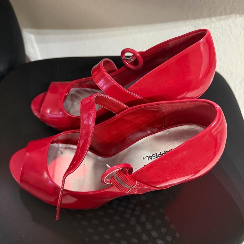 X-Appeal Peep-Toe Red Heels Size 10